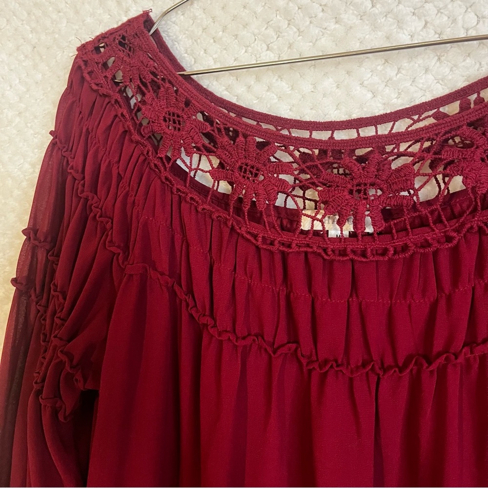 Halo Womens Dress Maroon Floral Crochet Dress Flowy Sz Medium - Picture 4 of 7